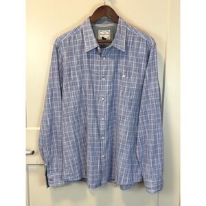 Flag & Anthem Blue Plaid 100% Cotton Button Up Shirt Long Sleeve Mens Size XL
